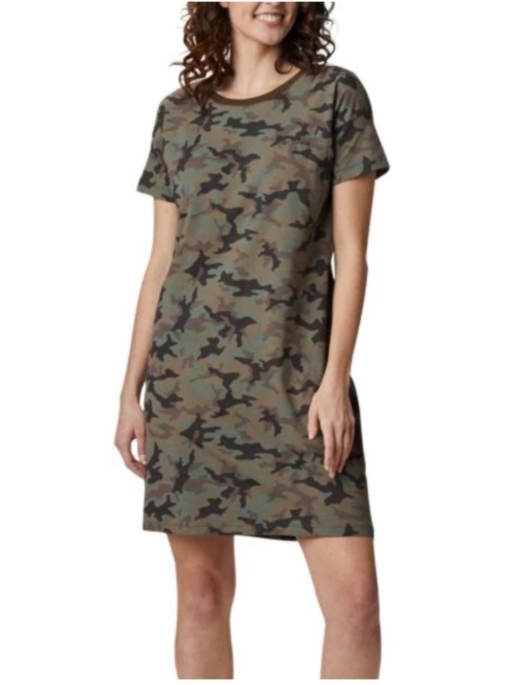 NWT Columbia Park Print Olive Green Camo Short Sleeve Dress